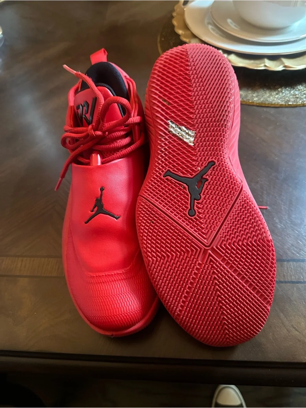 Slightly Worn Men Size7Jordan Red Mid-Top Athletic Sneakers with Black Jumpman